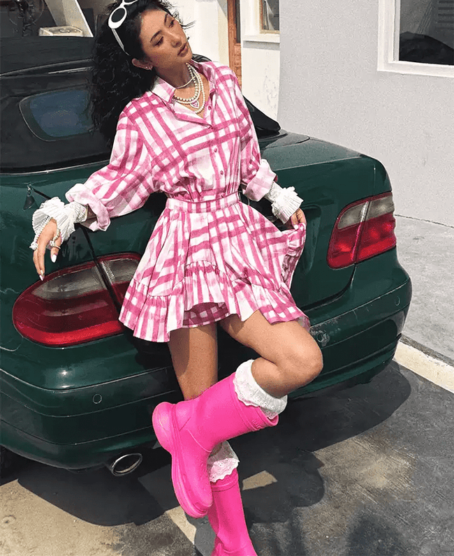 Ruffle Plaid Shirt Dress Main Image