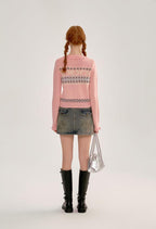 Ruffle Trim Bow Pattern Knit Cardigan - COPPING THREADS - CHICISLAND