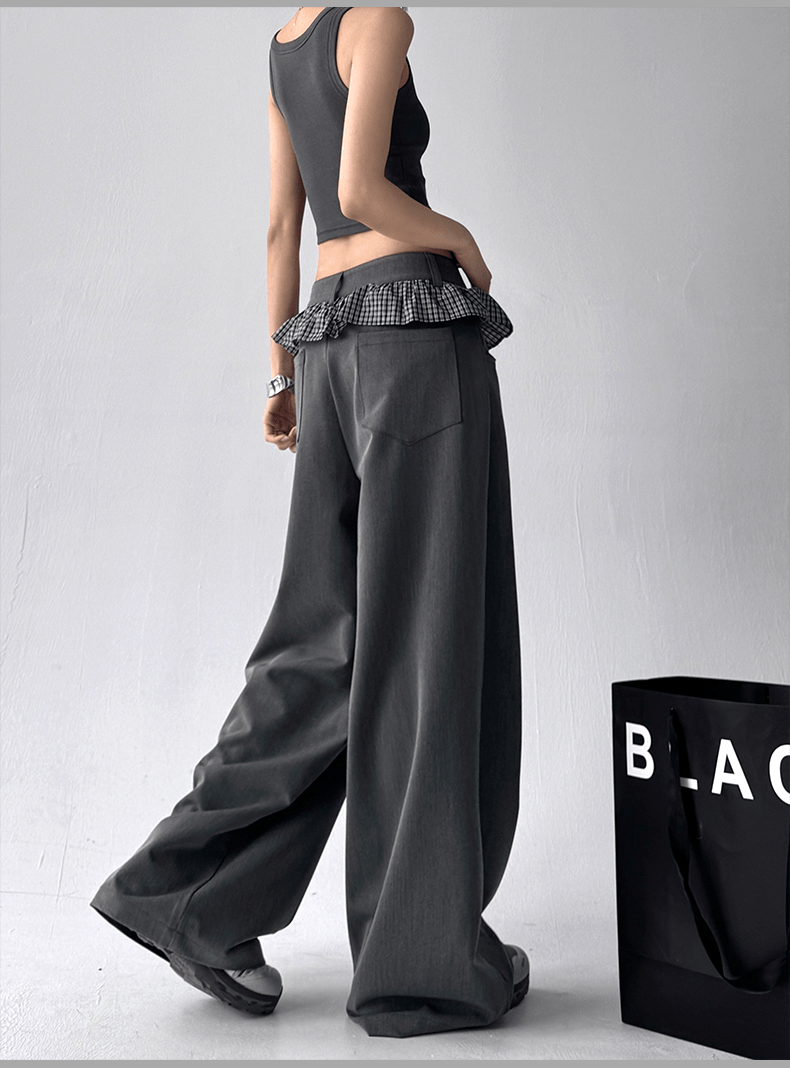 Flax Ruffle Wide Leg Ruffle Waist Pleated Wide-Leg Trousers – High Waist Tailored Pants for ...