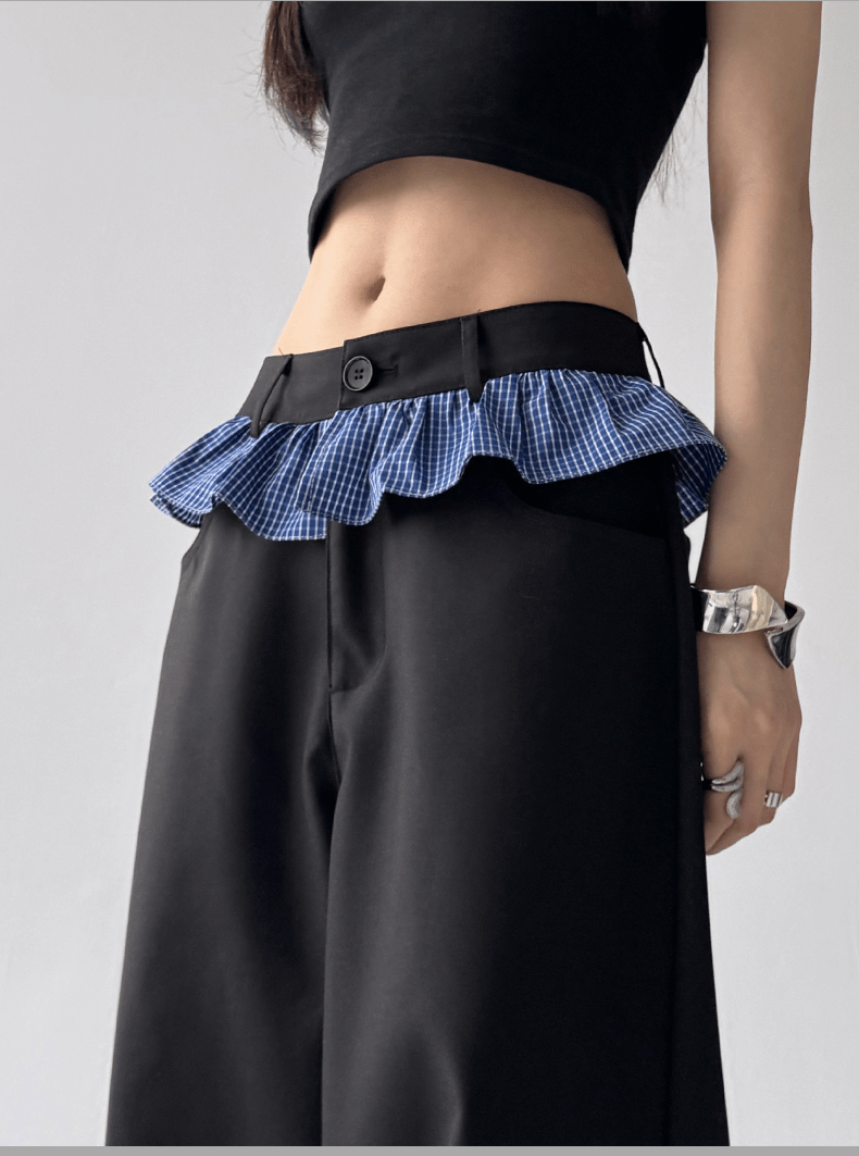 Flax Ruffle Wide Leg Ruffle Waist Pleated Wide-Leg Trousers – High Waist Tailored Pants for ...