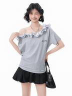 Ruffled Off - Shoulder Asymmetrical Tee - COPPING THREADS - CHICISLAND