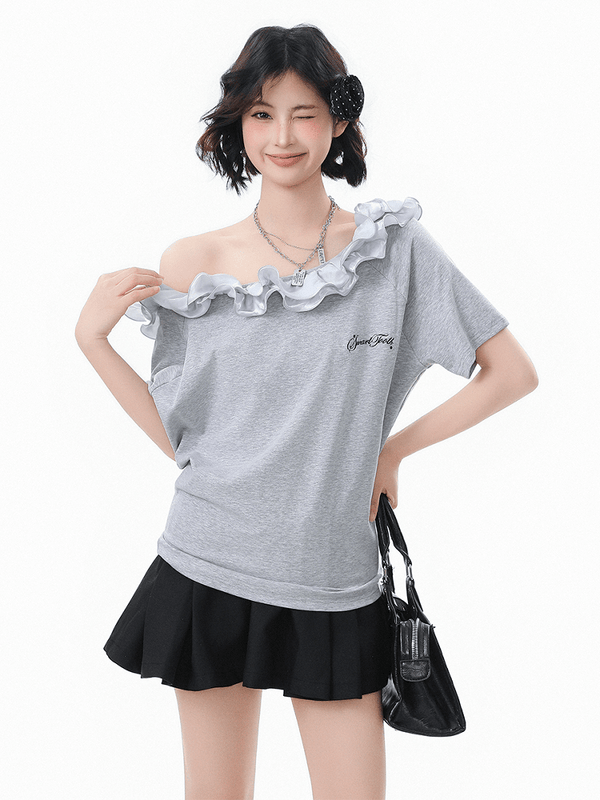 Ruffled Off - Shoulder Asymmetrical Tee - COPPING THREADS - CHICISLAND