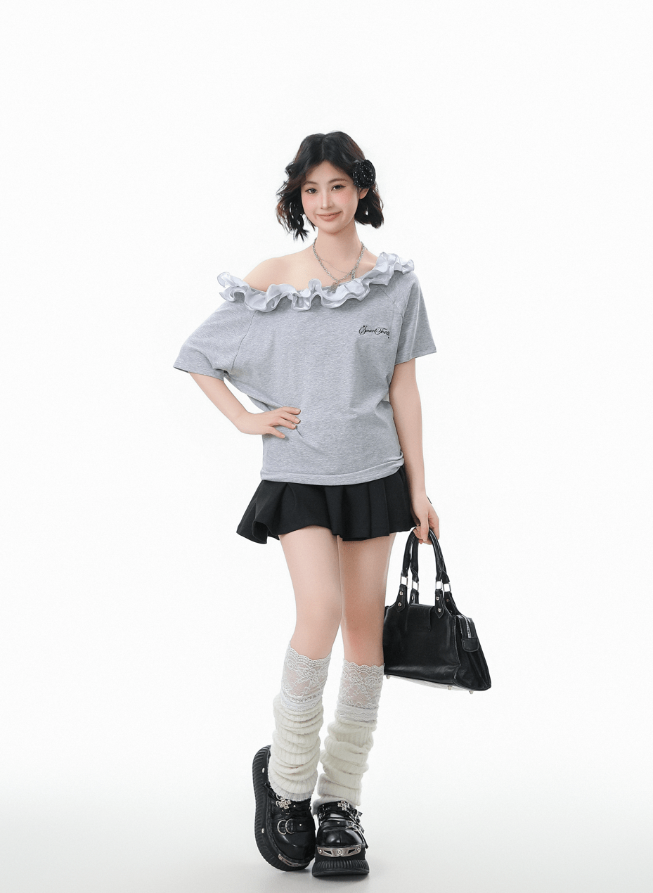 Ruffled Off - Shoulder Asymmetrical Tee - COPPING THREADS - CHICISLAND