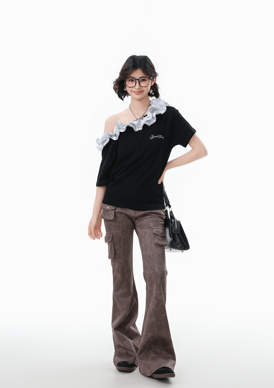 Ruffled Off - Shoulder Asymmetrical Tee - COPPING THREADS - CHICISLAND