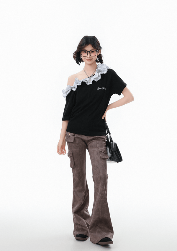 Ruffled Off - Shoulder Asymmetrical Tee - COPPING THREADS - CHICISLAND