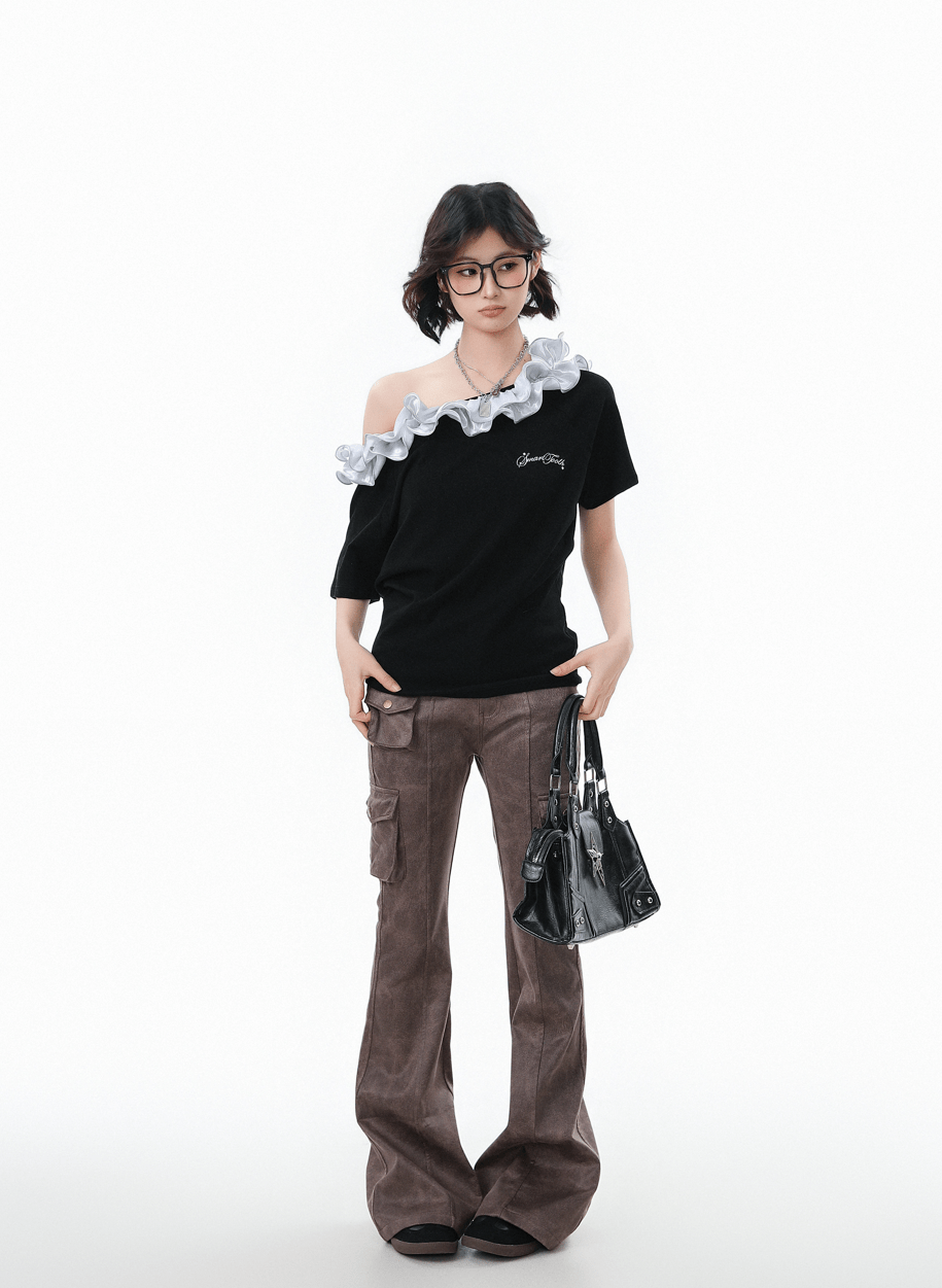 Ruffled Off - Shoulder Asymmetrical Tee - COPPING THREADS - CHICISLAND