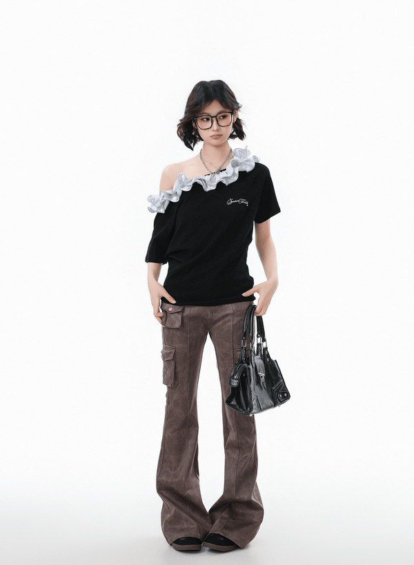 Ruffled Off - Shoulder Asymmetrical Tee - COPPING THREADS - CHICISLAND