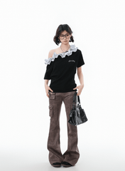 Ruffled Off - Shoulder Asymmetrical Tee - COPPING THREADS - CHICISLAND
