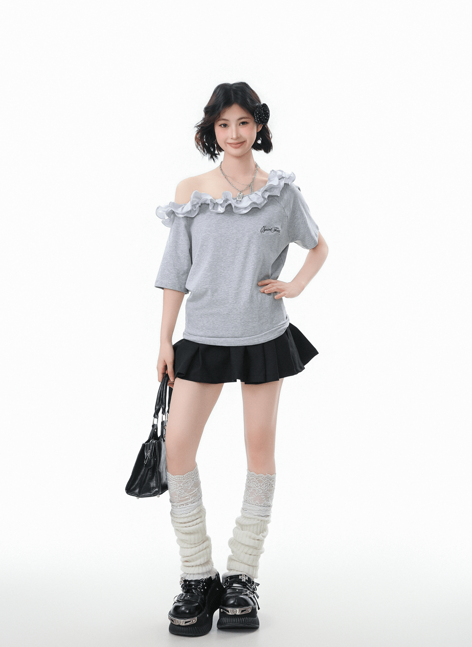 Ruffled Off - Shoulder Asymmetrical Tee - COPPING THREADS - CHICISLAND