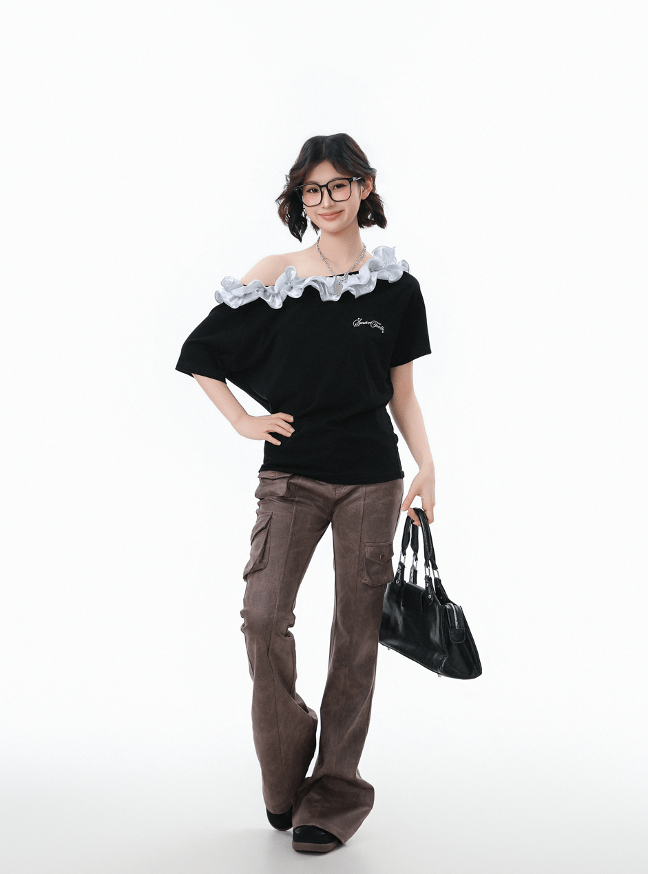Ruffled Off - Shoulder Asymmetrical Tee - COPPING THREADS - CHICISLAND