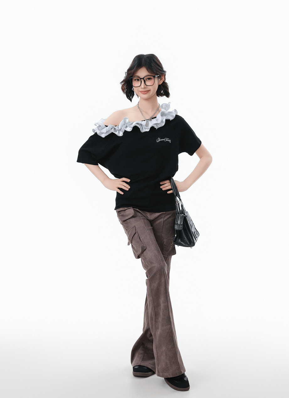 Ruffled Off - Shoulder Asymmetrical Tee - COPPING THREADS - CHICISLAND