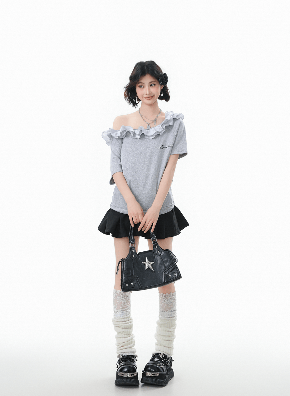 Ruffled Off - Shoulder Asymmetrical Tee - COPPING THREADS - CHICISLAND