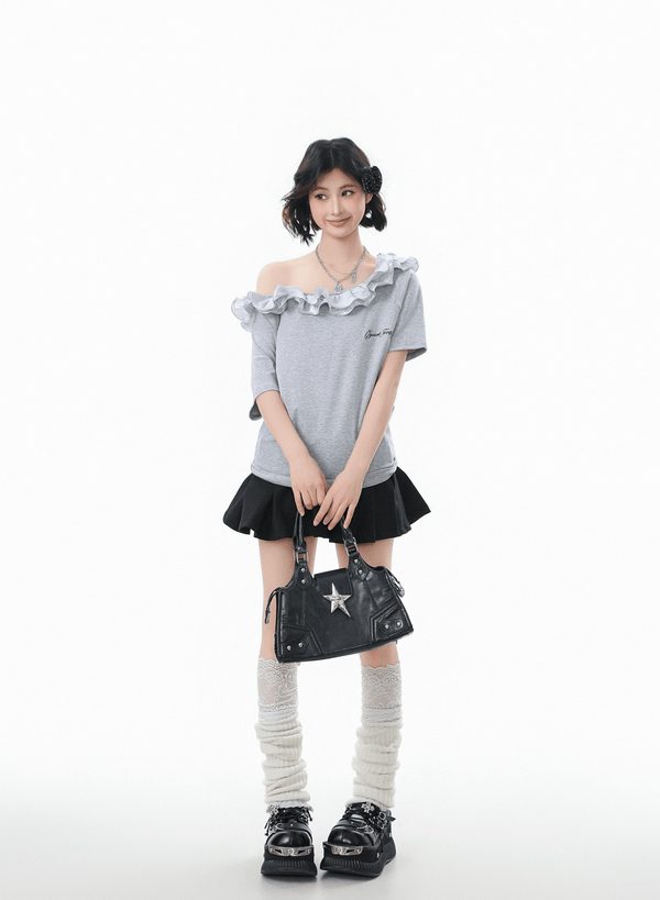 Ruffled Off - Shoulder Asymmetrical Tee - COPPING THREADS - CHICISLAND