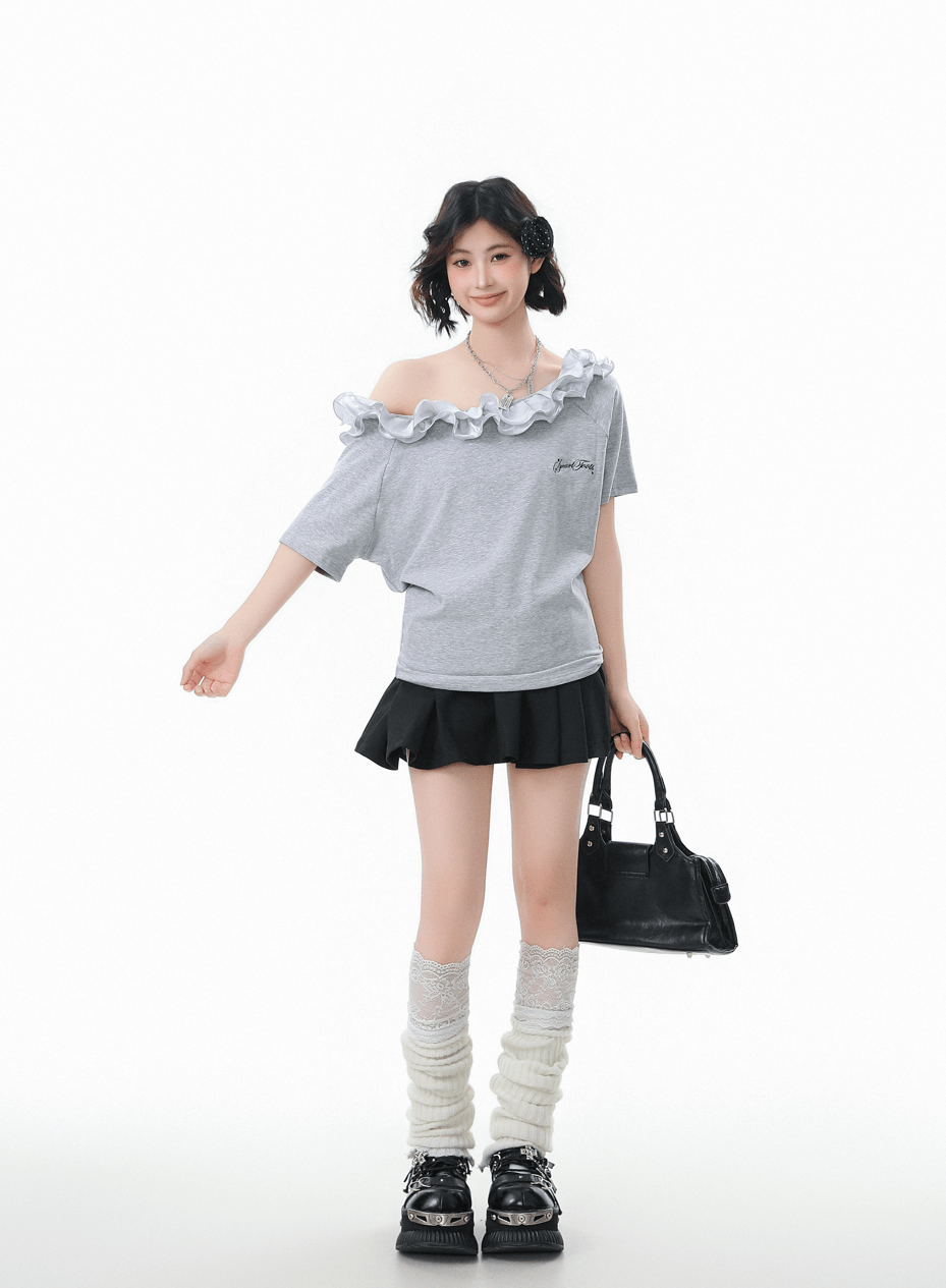 Ruffled Off - Shoulder Asymmetrical Tee - COPPING THREADS - CHICISLAND