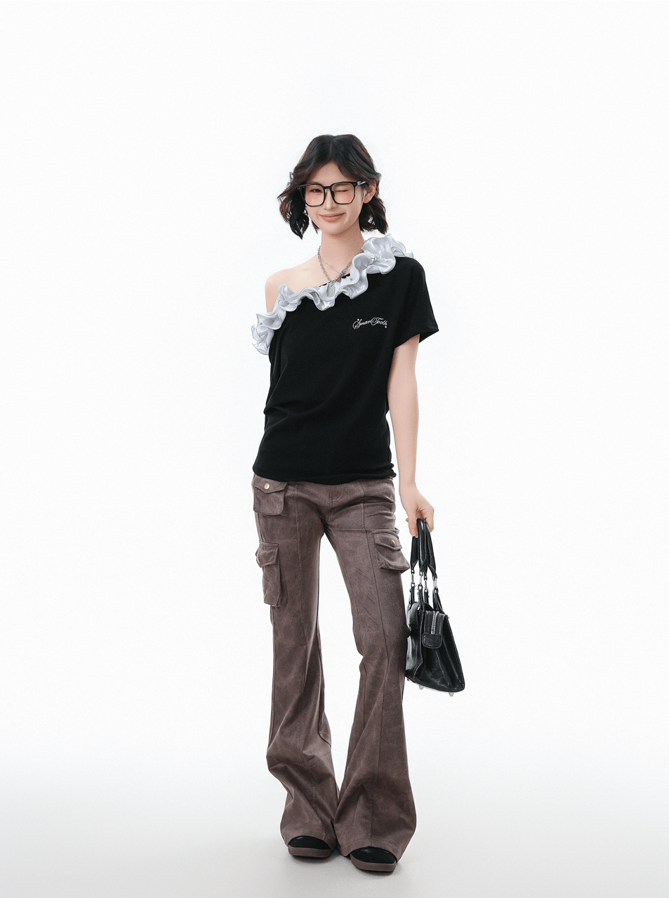 Ruffled Off - Shoulder Asymmetrical Tee - COPPING THREADS - CHICISLAND