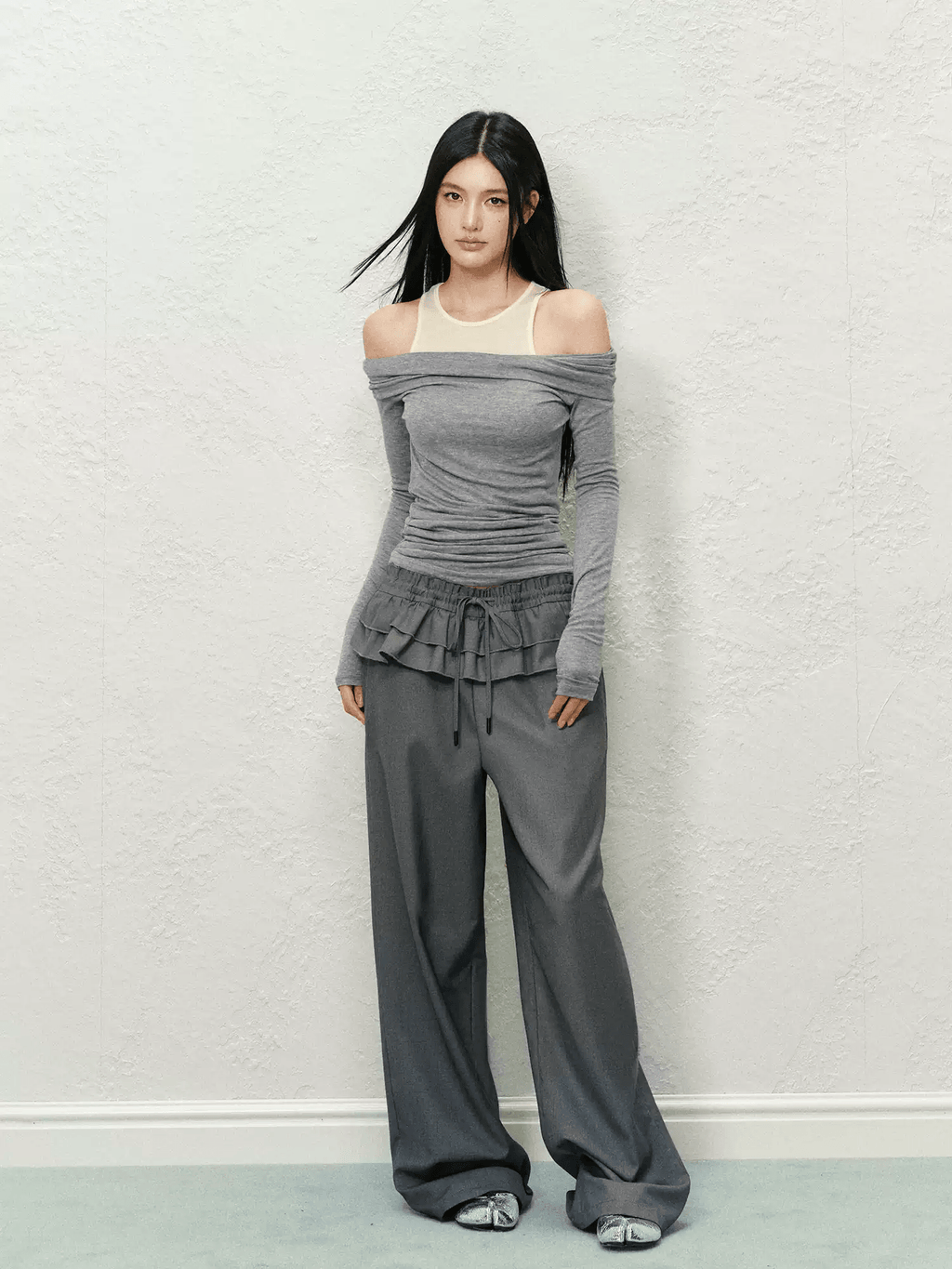 Ruffled Waist Faux Two - Piece Wide - Leg Trousers - COPPING THREADS - AGAM