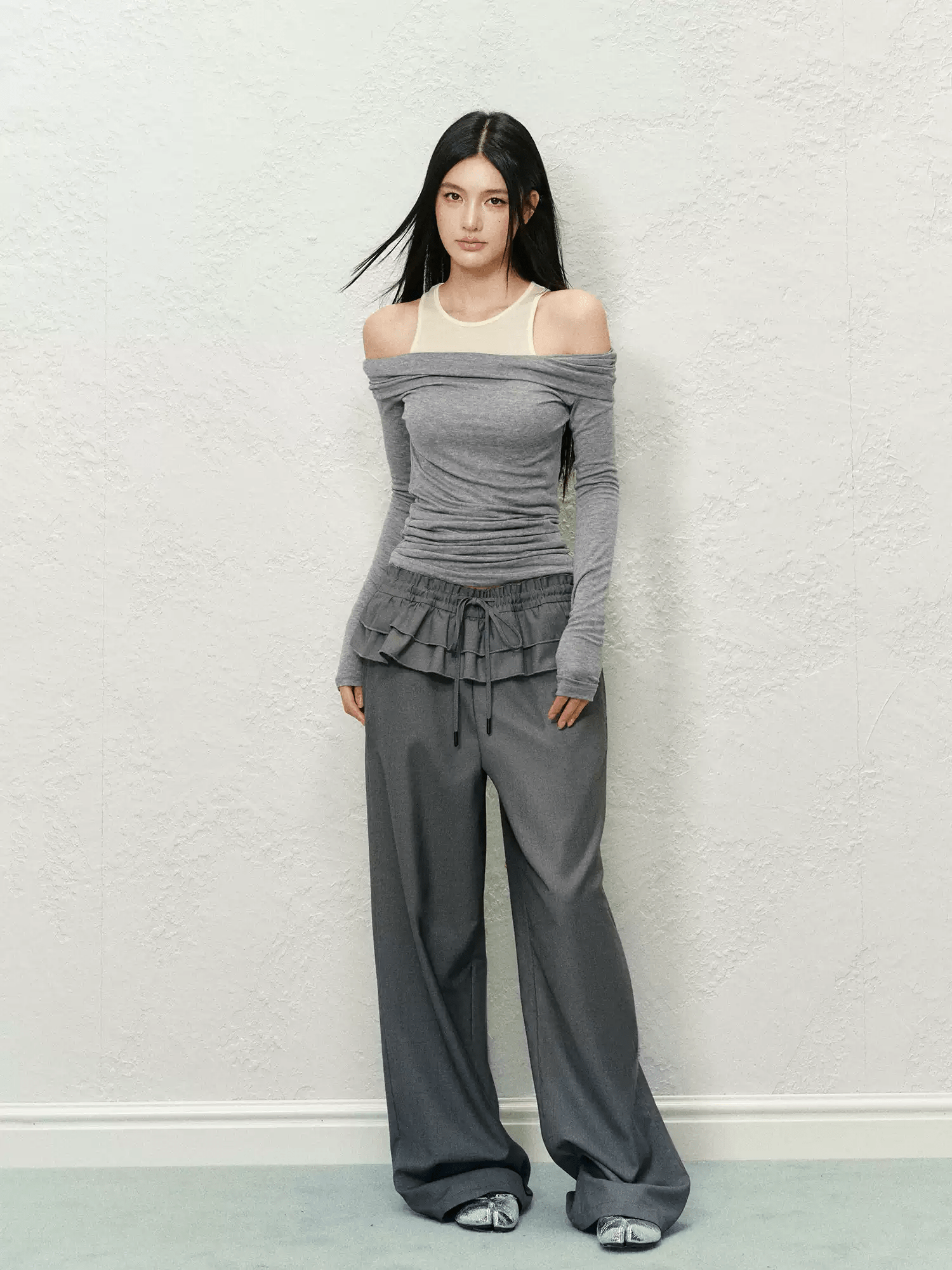 Ruffled Waist Faux Two - Piece Wide - Leg Trousers - COPPING THREADS - AGAM