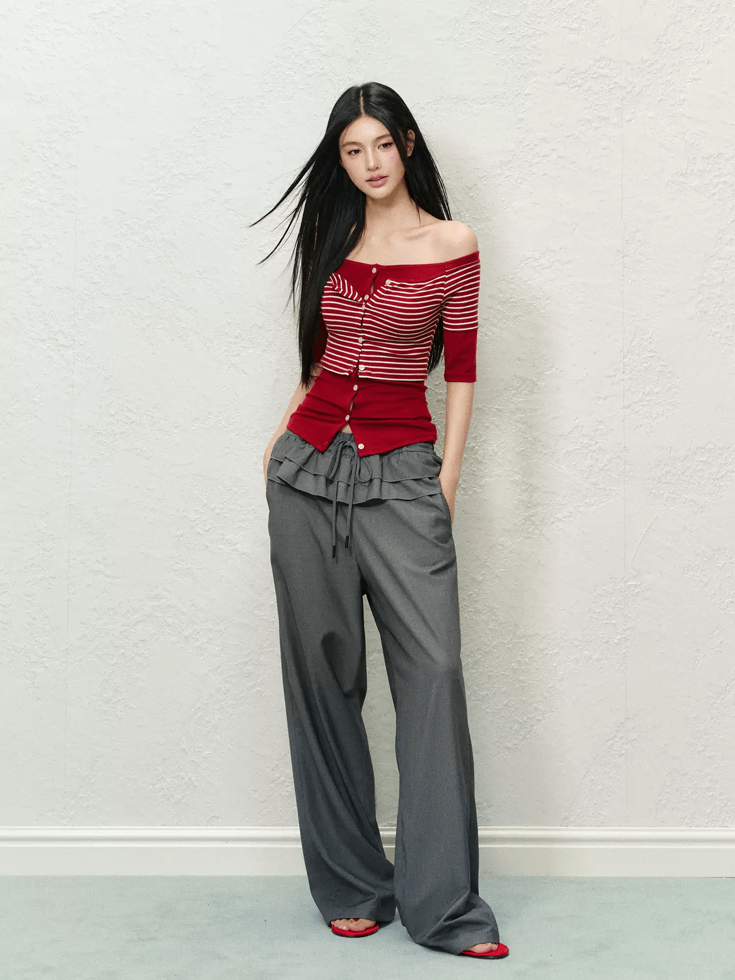 Ruffled Waist Faux Two - Piece Wide - Leg Trousers - COPPING THREADS - AGAM