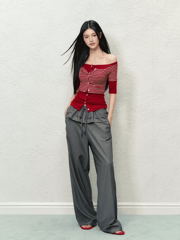 Ruffled Waist Faux Two - Piece Wide - Leg Trousers - COPPING THREADS - AGAM