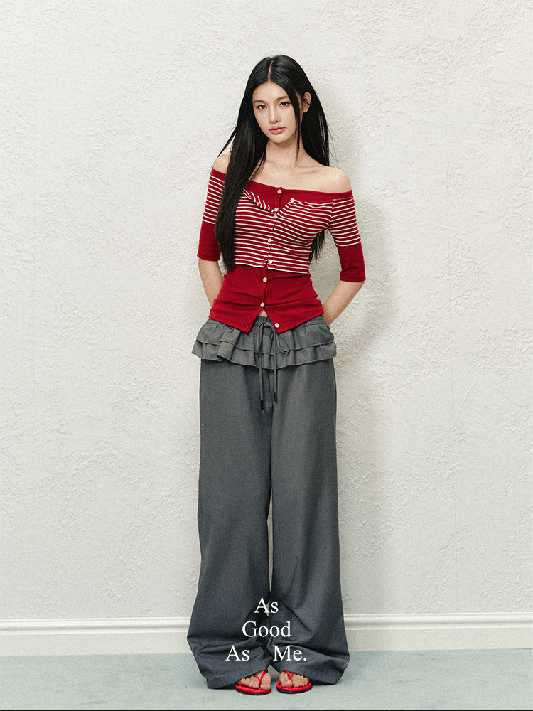 Ruffled Waist Faux Two - Piece Wide - Leg Trousers - COPPING THREADS - AGAM