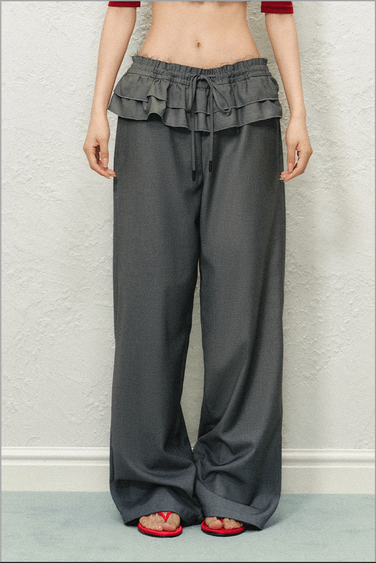 Ruffled Waist Faux Two - Piece Wide - Leg Trousers - COPPING THREADS - AGAM