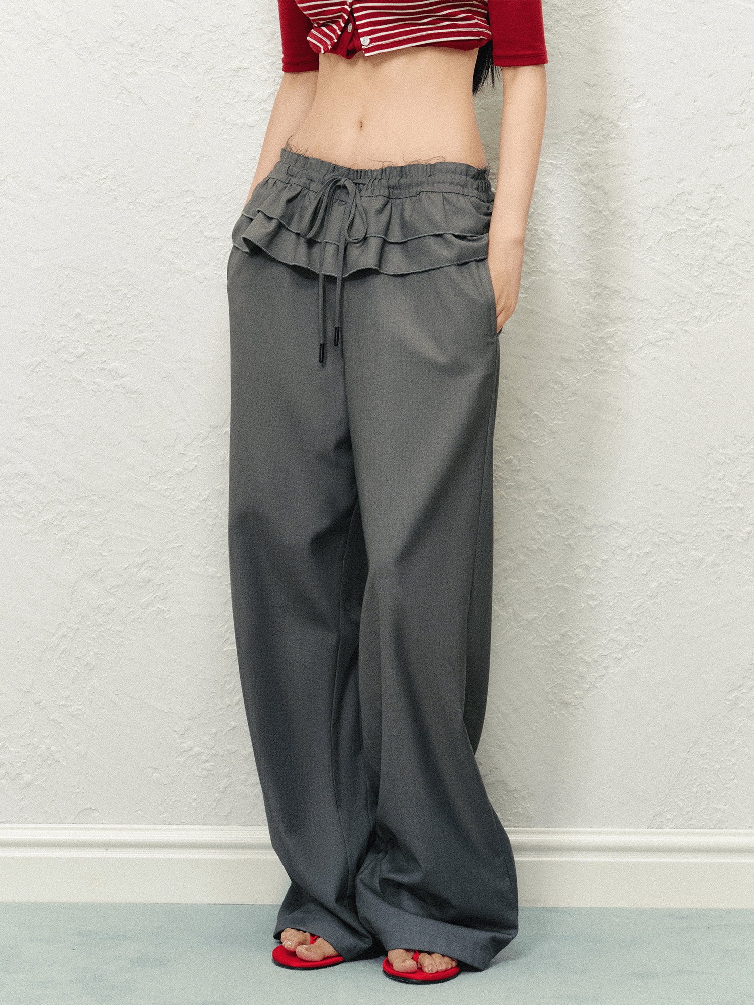 Ruffled Waist Faux Two-Piece Wide-Leg Trousers Secondary image