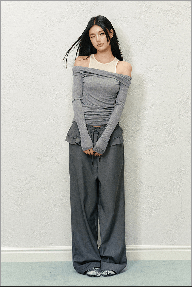 Ruffled Waist Faux Two - Piece Wide - Leg Trousers - COPPING THREADS - AGAM