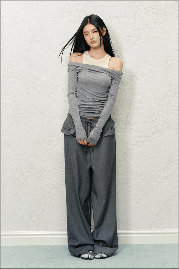 Ruffled Waist Faux Two - Piece Wide - Leg Trousers - COPPING THREADS - AGAM