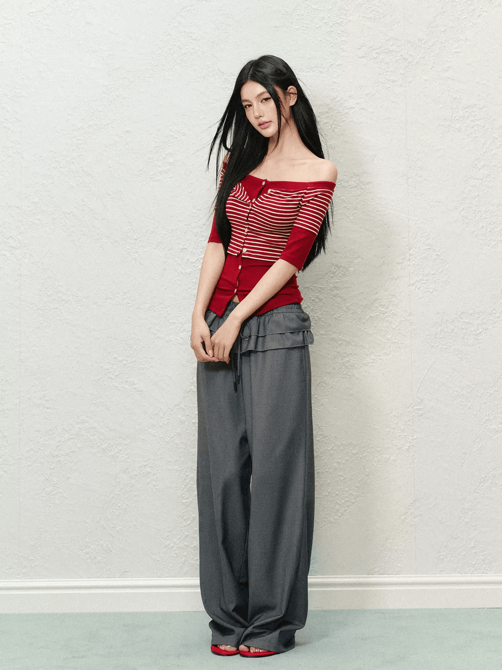 Ruffled Waist Faux Two - Piece Wide - Leg Trousers - COPPING THREADS - AGAM
