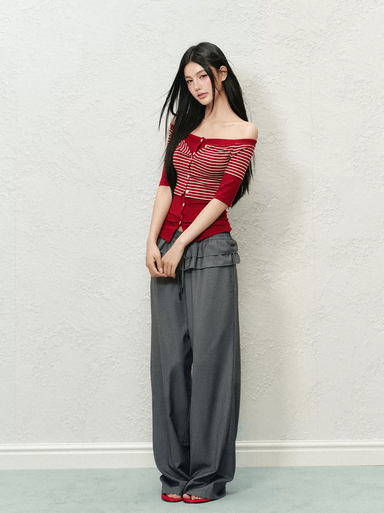 Ruffled Waist Faux Two - Piece Wide - Leg Trousers - COPPING THREADS - AGAM