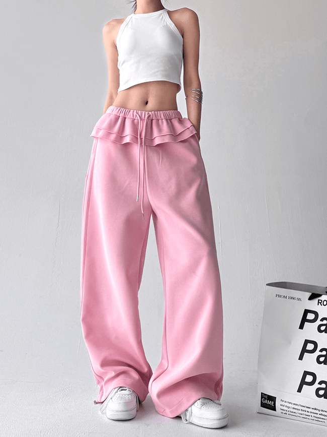 Ruffle‑Waist Wide‑Leg Sweatpants Main Image