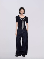 Sailor Collar Faux Layered V - Neck Tee - COPPING THREADS - CT Select