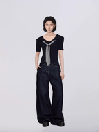 Sailor Collar Faux Layered V - Neck Tee - COPPING THREADS - CT Select