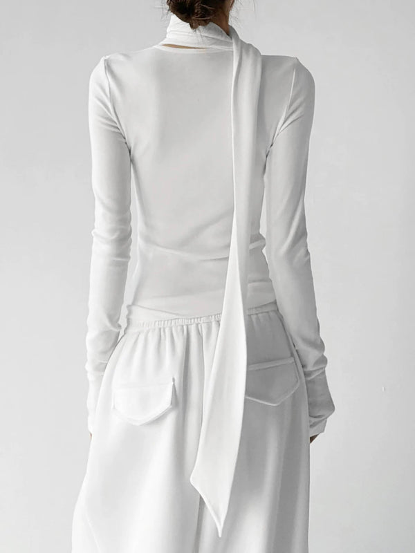 Scarf-Drape Mock-Neck Long-Sleeve Top - COPPING THREADS - CT ORIGINALS
