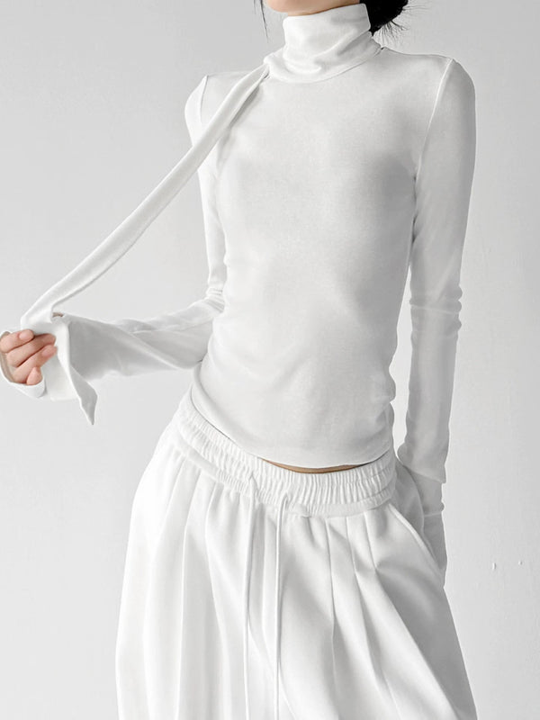 Scarf-Drape Mock-Neck Long-Sleeve Top - COPPING THREADS - CT ORIGINALS