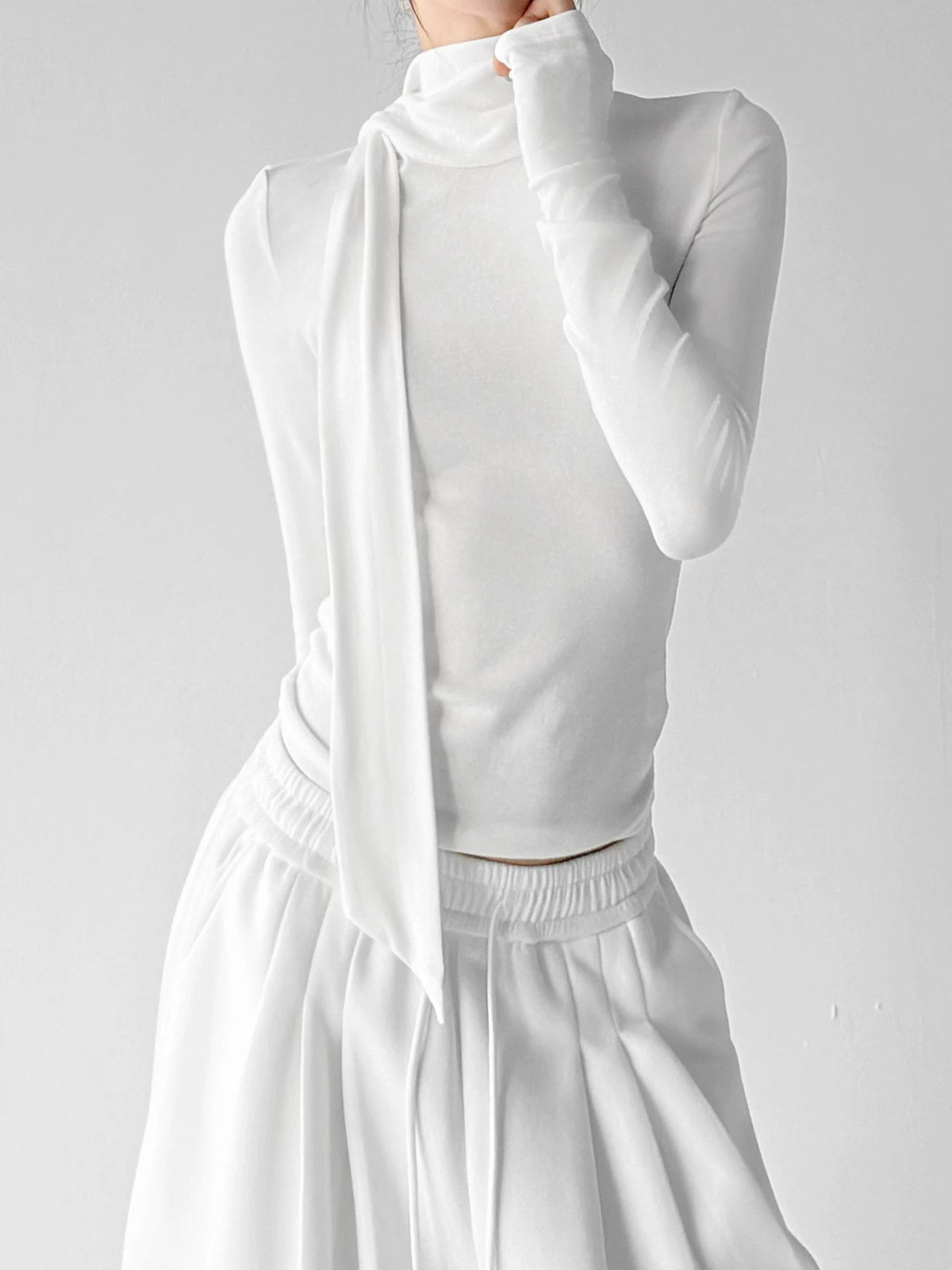 Scarf-Drape Mock-Neck Long-Sleeve Top - COPPING THREADS - CT ORIGINALS