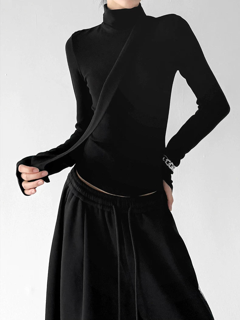 Scarf-Drape Mock-Neck Long-Sleeve Top - COPPING THREADS - CT ORIGINALS