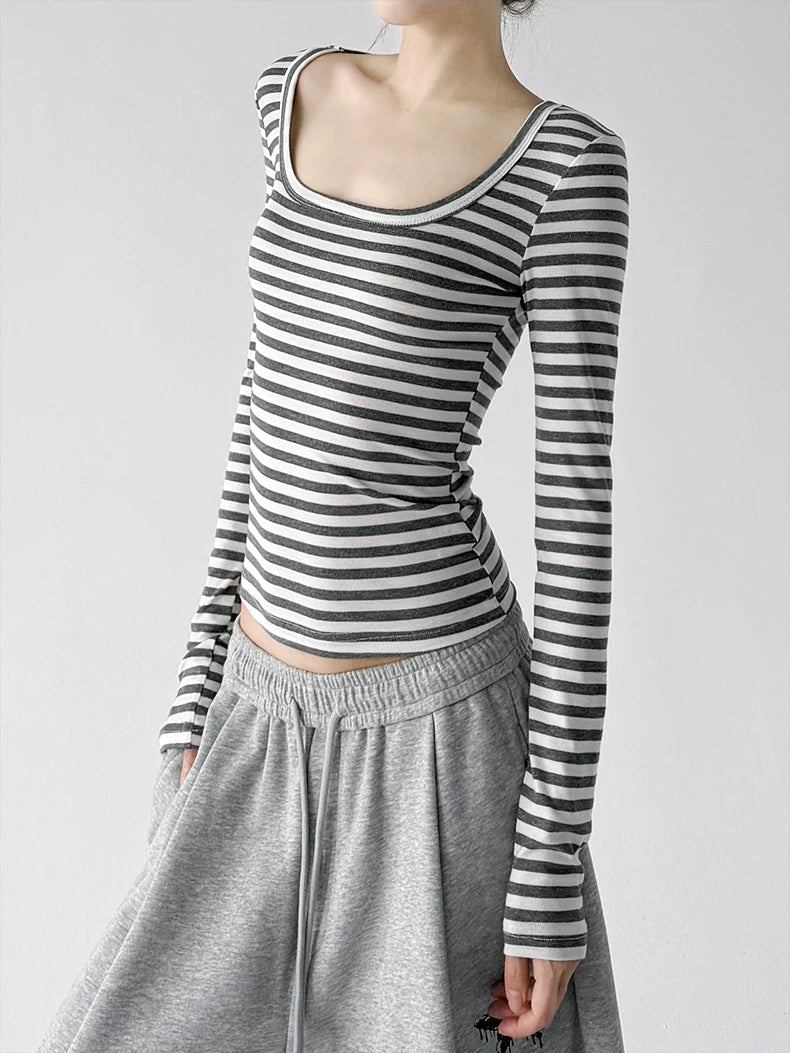 Scoop-Neck Striped Long-Sleeve T-Shirt - COPPING THREADS - CT ORIGINALS