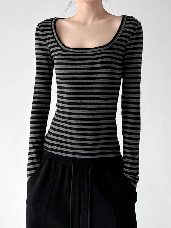 Scoop-Neck Striped Long-Sleeve T-Shirt - COPPING THREADS - CT ORIGINALS