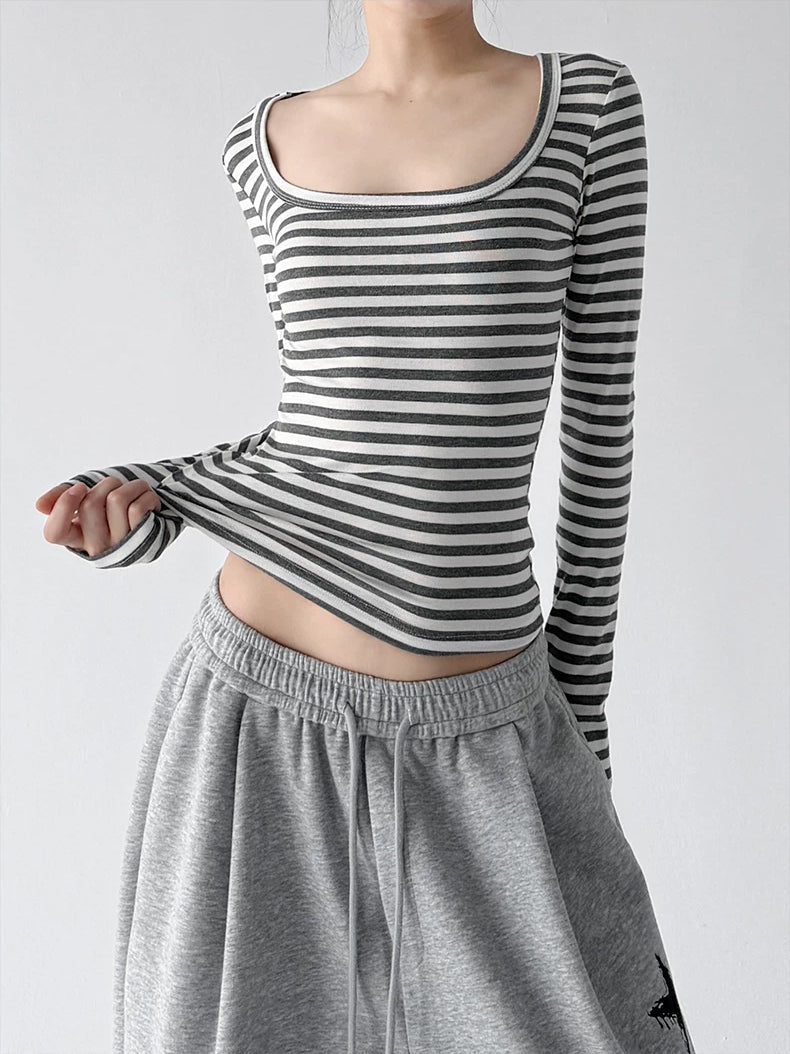 Scoop-Neck Striped Long-Sleeve T-Shirt - COPPING THREADS - CT ORIGINALS