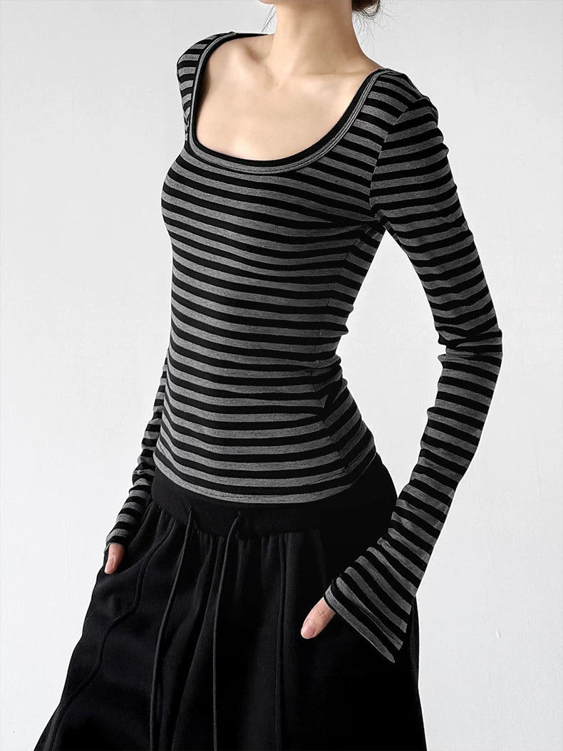 Scoop-Neck Striped Long-Sleeve T-Shirt - COPPING THREADS - CT ORIGINALS