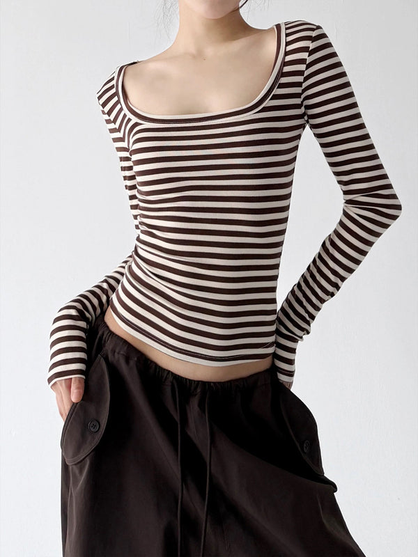 Scoop-Neck Striped Long-Sleeve T-Shirt - COPPING THREADS - CT ORIGINALS