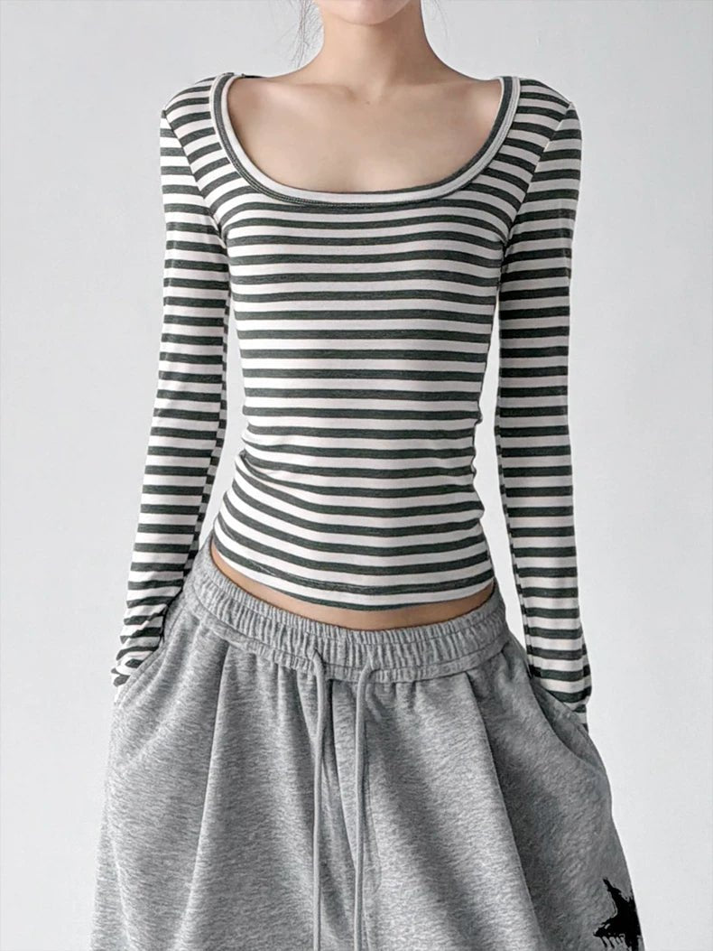 Scoop-Neck Striped Long-Sleeve T-Shirt - COPPING THREADS - CT ORIGINALS