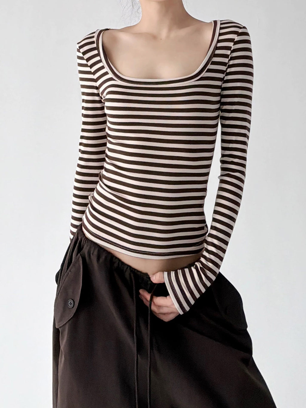 Scoop-Neck Striped Long-Sleeve T-Shirt - COPPING THREADS - CT ORIGINALS