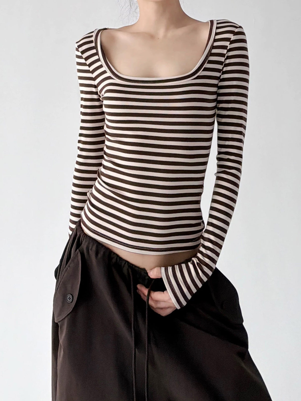 Scoop-Neck Striped Long-Sleeve T-Shirt - COPPING THREADS - CT ORIGINALS