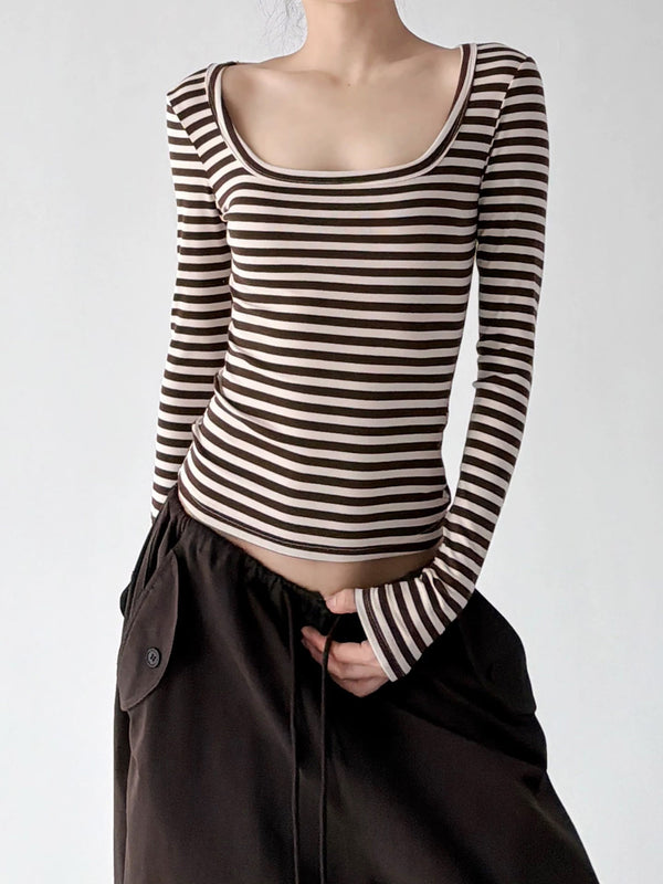 Scoop-Neck Striped Long-Sleeve T-Shirt - COPPING THREADS - CT ORIGINALS