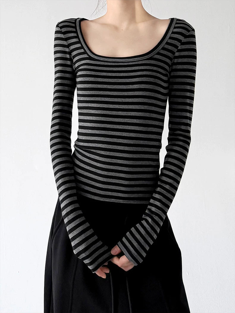 Scoop-Neck Striped Long-Sleeve T-Shirt - COPPING THREADS - CT ORIGINALS