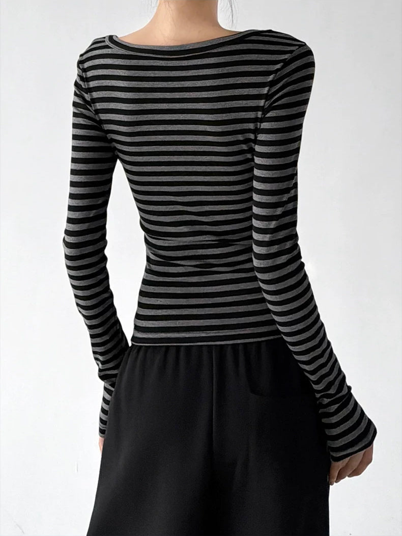 Scoop-Neck Striped Long-Sleeve T-Shirt - COPPING THREADS - CT ORIGINALS