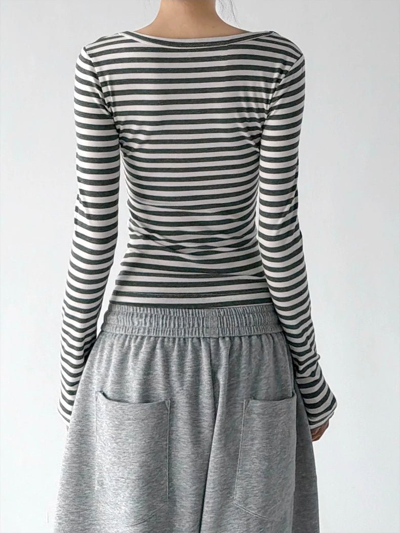 Scoop-Neck Striped Long-Sleeve T-Shirt - COPPING THREADS - CT ORIGINALS