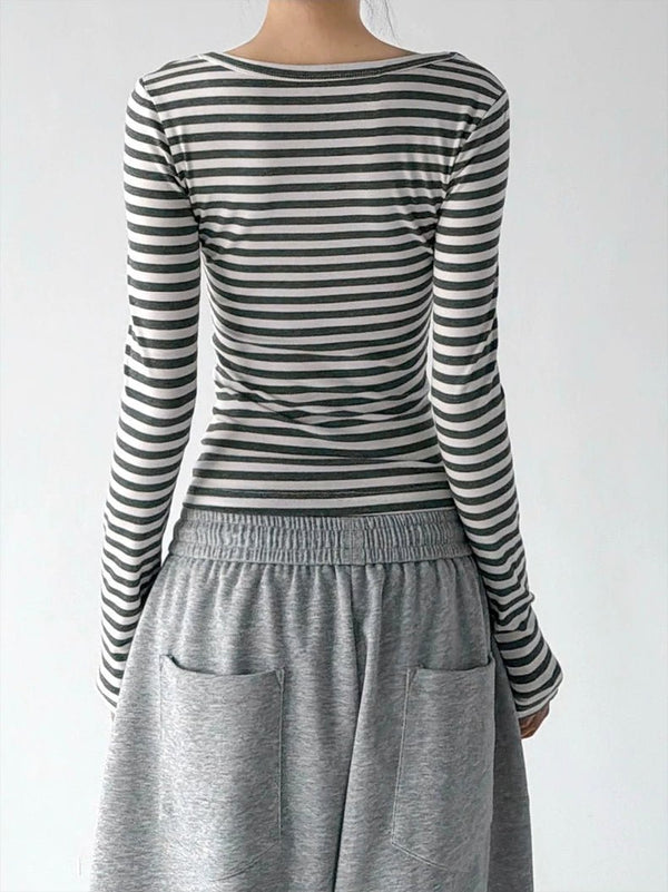 Scoop-Neck Striped Long-Sleeve T-Shirt - COPPING THREADS - CT ORIGINALS